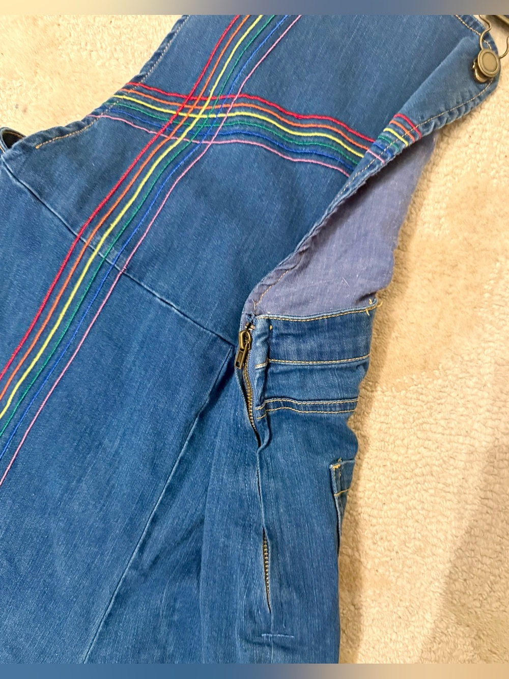 Vintage Wide-Leg Overalls with Rainbow Stripes — women’s small - Picture 3 of 8